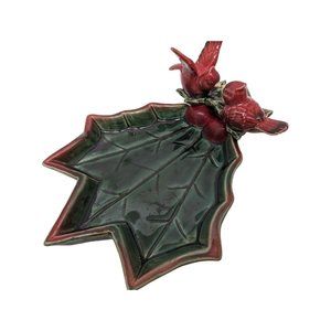 50s-60's 61831-1 MCM Cardinals Holly leaf trinket dish Christmas hobby pottery